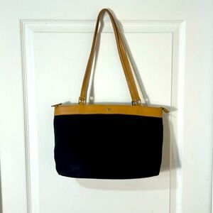 ÉTIENNE AIGNER CANVAS TOTE SHOULDER BAG IN BLACK AND TAN COLOURS